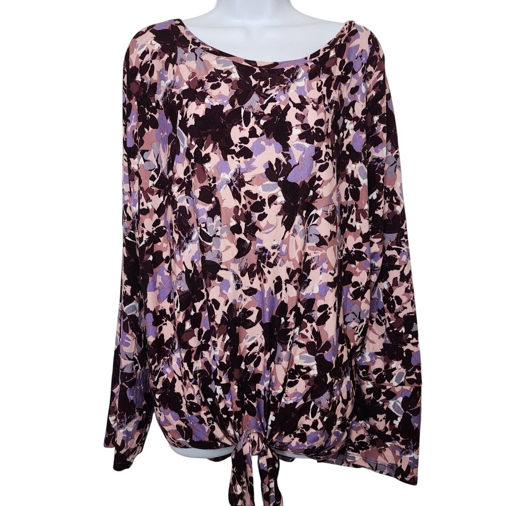 CUPIO BLUSH Size 3X Pink Viscose Floral Tie Front Long Sleeve Casual Tunic Shirt